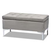 Baxton Studio Mabel Modern and Contemporary Transitional Grey Velvet Fabric Upholstered Silver Finished Storage Ottoman